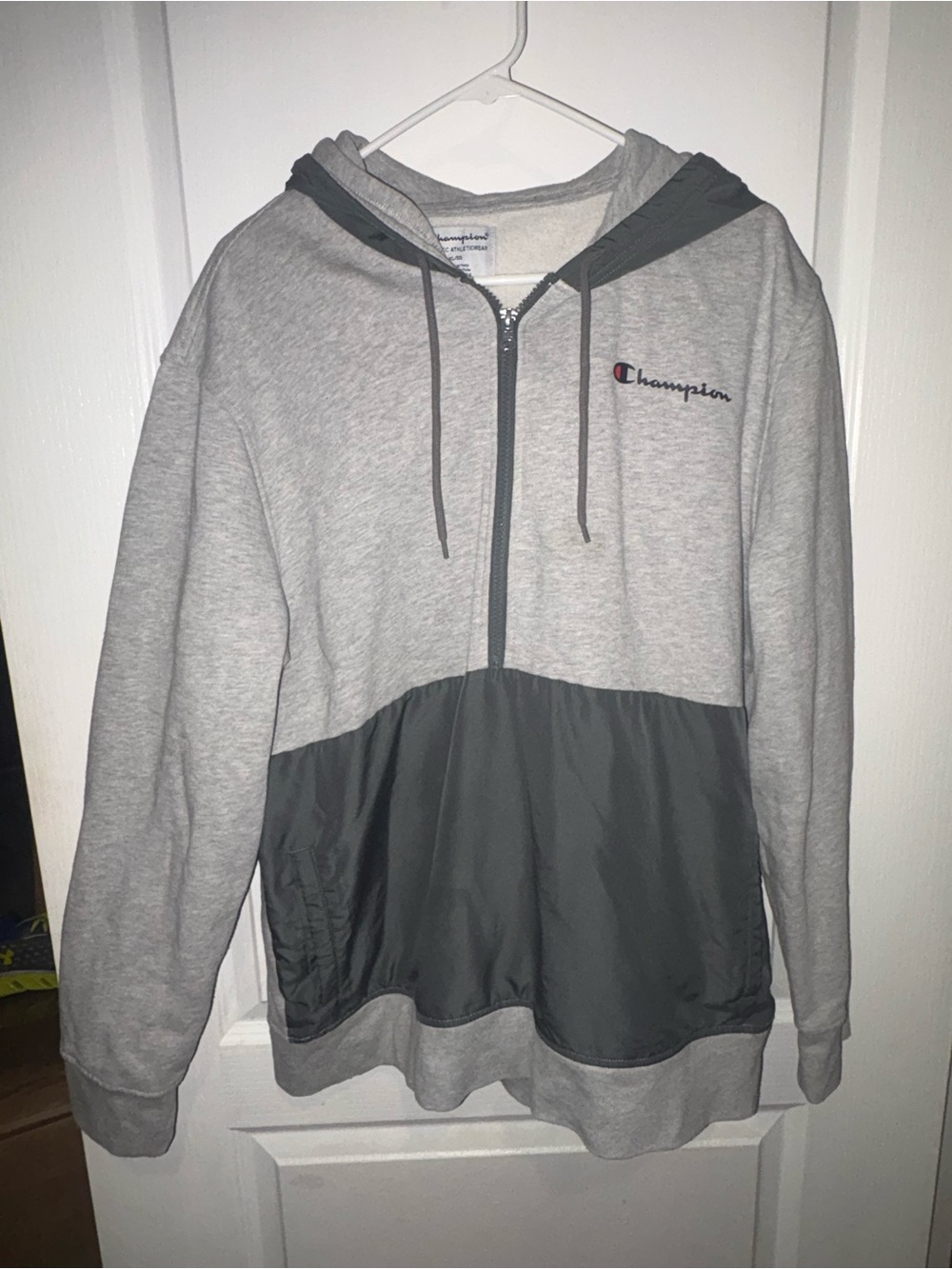 Champion Two-Tone Gray Hooded Zip-Up Pullover